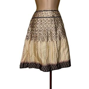 ANN TAYLOR LOFT Lined Pleated Print Skirt Tan Brown Pink